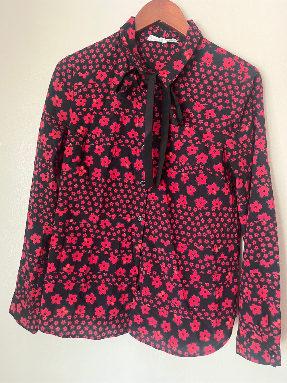 BCBGeneration Black Blouse with Red Floral Print